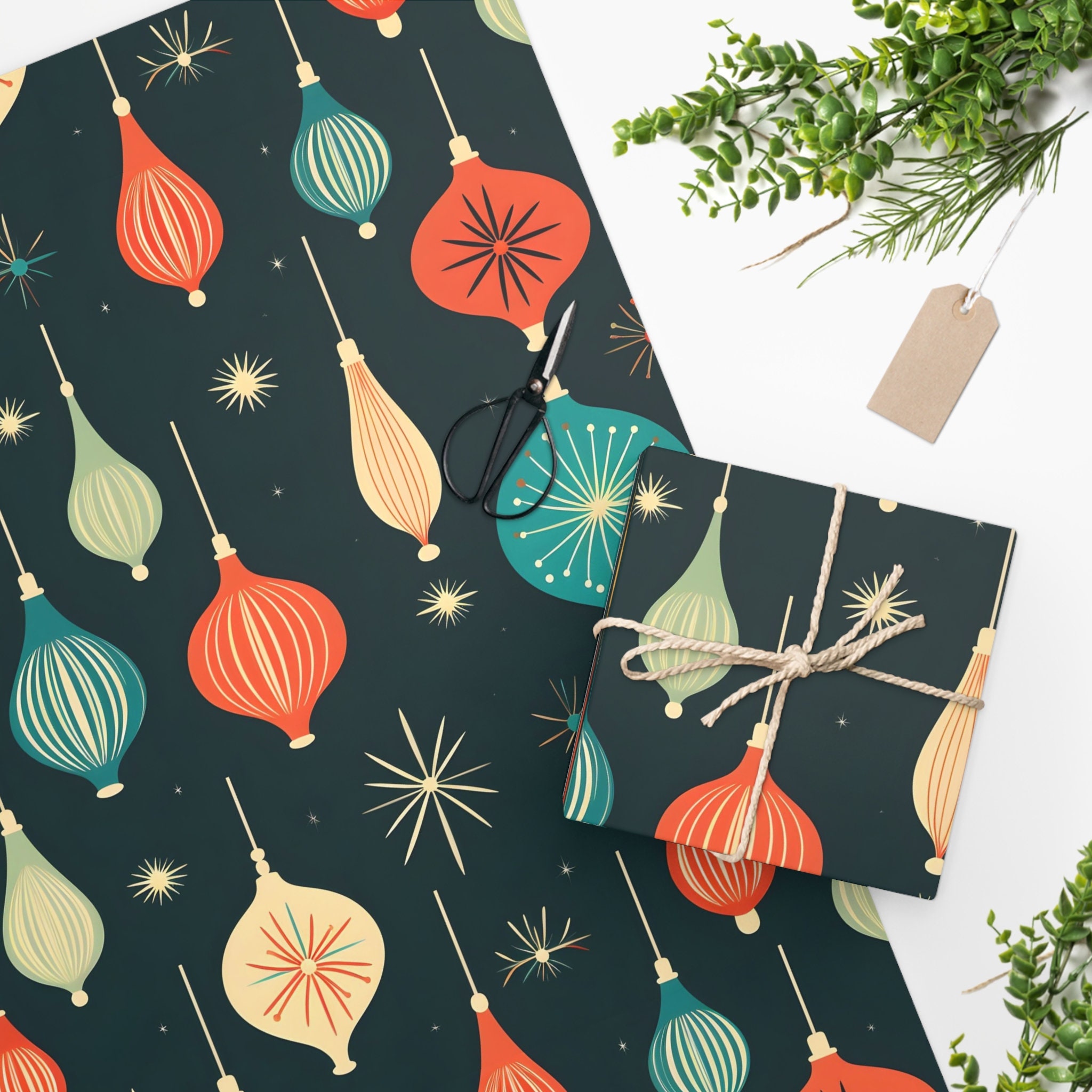Vintage Christmas Ornament - Festive retro 1950s decorations Mid century  style Wrapping Paper by Katrinelly