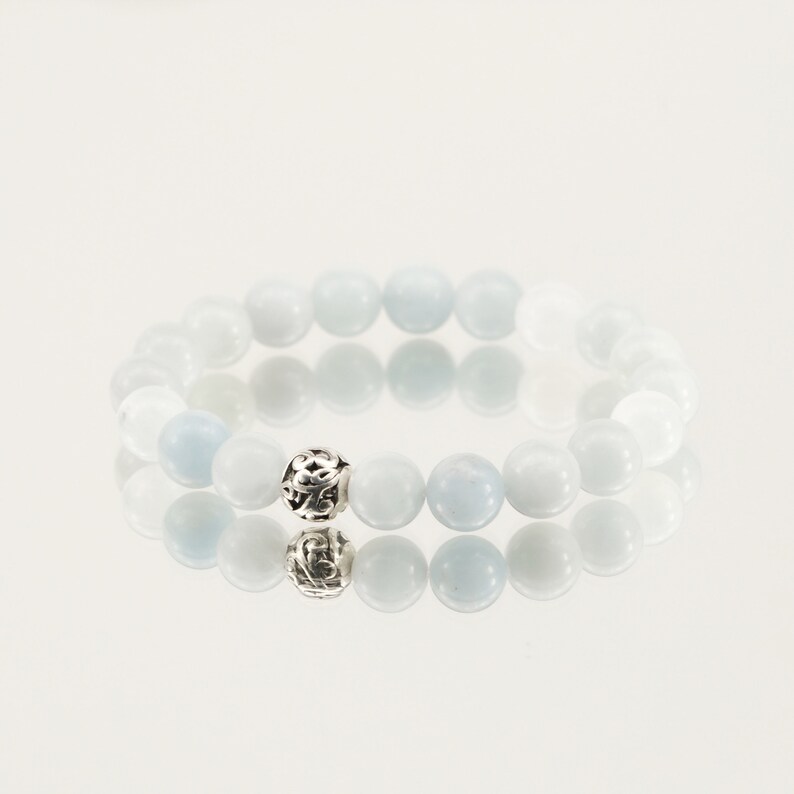 Aquamarine pearl bracelet, handmade fashion jewelry gift idea image 4