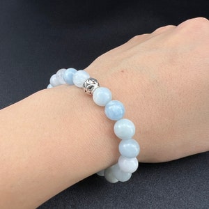 Aquamarine pearl bracelet, handmade fashion jewelry gift idea image 2