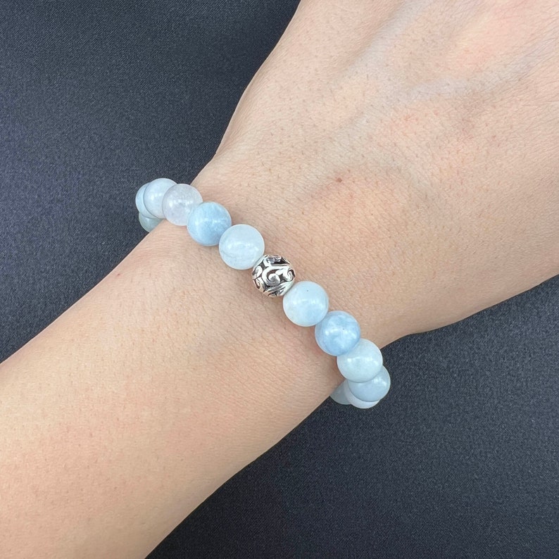 Aquamarine pearl bracelet, handmade fashion jewelry gift idea image 3