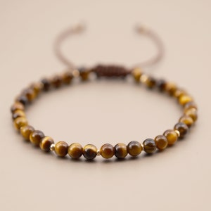 Ojo de tigre de piedra preciosa genuina 4, 6 y 8 mm, pulsera con cuentas, pulsera de ojo de tigre, pulsera ajustable, idea de regalo