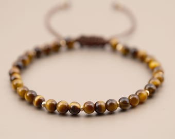 Genuine Gemstone Tiger Eye 4, 6 & 8 mm, Beaded Bracelet, Tiger Eye Bracelet, Adjustable Bracelet, Gift Idea