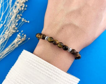 Tiger Eye Beaded Bracelet, Adjustable Handmade Costume Jewelry