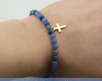 Korsarmband Guld Silver - Rostfritt Stålhänge Minimalistiskt - Ädelstenar - Personlig Religiös Gåva - Konfirmationssmycken