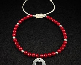 Pulsera con cuentas hecha de piedra preciosa de coral rojo natural, joyería de moda hecha a mano ajustable