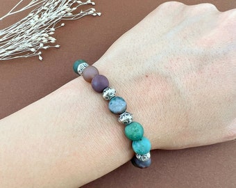 Bracciale di perle realizzato con pietre naturali di agata indiana, gioielli di moda fatti a mano regolabili