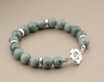 Genuine green jade gemstone bracelet 8 mm, pearl bracelet jade stone, gift idea