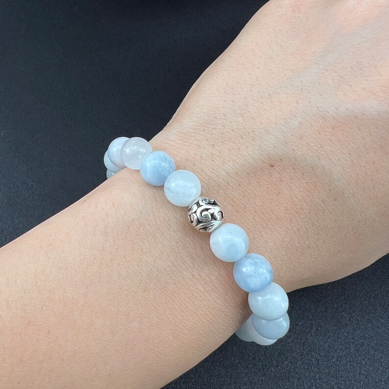 Aquamarine pearl bracelet, handmade fashion jewelry gift idea image 1