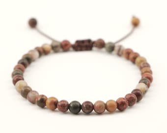 Beaded Bracelet Made from Natural Creek Japsis Gemstone, Adjustable Handmade Costume Jewelry