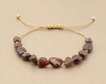 Bracciale in vera pietra preziosa Lolit/granato, braccialetto di perle Lolitstone/granato, braccialetto regolabile, idea regalo