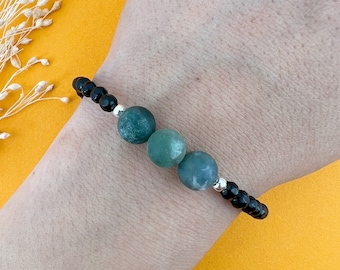 Pulsera con cuentas hecha de ágata druzy verde mate y piedra preciosa Oniyx, piezas de bisutería ajustables hechas a mano