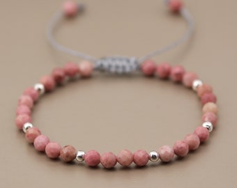 Perlenarmband aus Natürliche Rhodonit Facettierte Edelstein, Verstellbares handgefertigtes Modeschmuckstücke