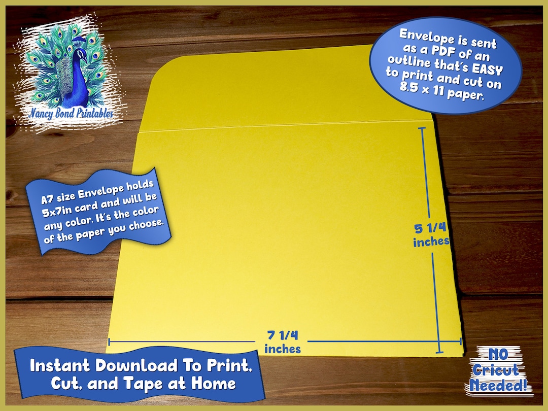 Digital A7 Envelope for 5x7 Cards, Print on Regular Home Printer, NO