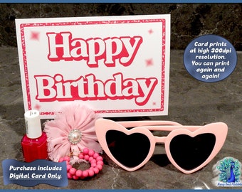 Happy Birthday Barbie Look Download 5x7 Card PDF to Print at Home Unlimited Times, Pink Greeting Card with Fun Barbie Theme Message Inside