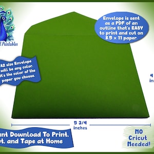Digital Note Card A2 Envelope, Print on Regular Home Printer, Printable Envelope Pattern, 4 3/8 x 5 3/4 inches for card 4 1/4 x 5 1/2 inches