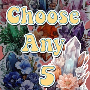 Choose 5 Stickers, Crystal Vinyl Die Cut Sticker, Crystal Sticker, Flower Sticker, Water Resistant Sticker, Laptop and Water Bottle Decal