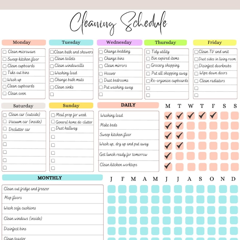 Cleaning Schedule Etsy