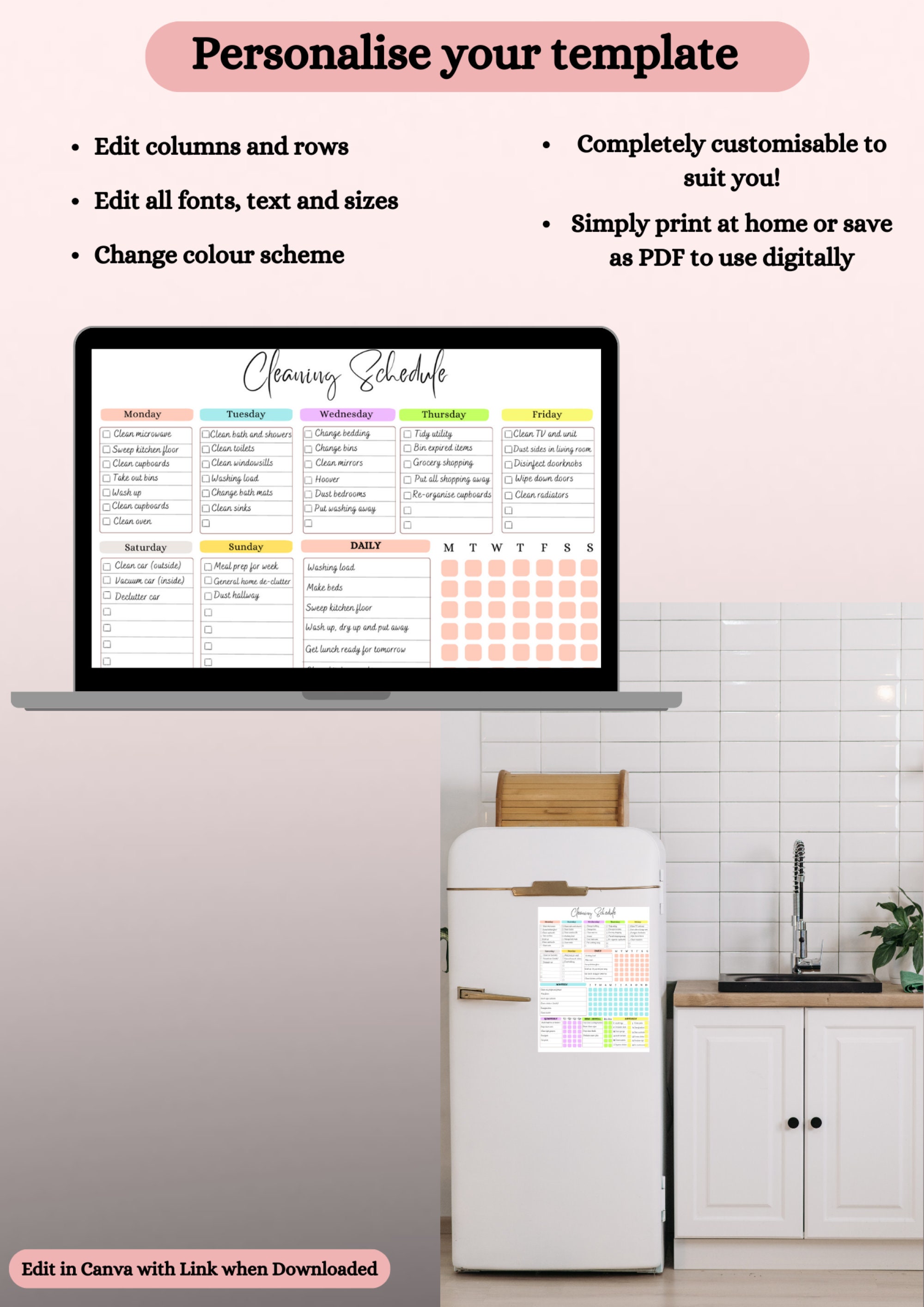 EDITABLE CLEANING SCHEDULE / Cleaning Planner / Home Chore Template ...