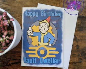 Tarjeta de felicitación Fallout Vault Dweller / Tarjeta de cumpleaños / Impresión de alta calidad / Sobre incluido