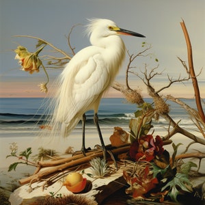 Snowy Egret on a Louisiana Coastal Beach