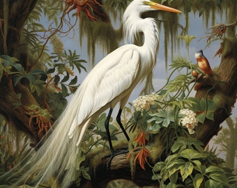 Graceful Beauty of the Louisiana Swamp: Majestic White Egret