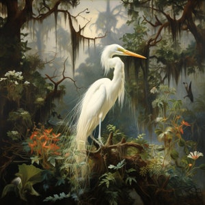 Dawn's Delight: A Breathtaking White Swamp Egret in its Wetland Sanctuary