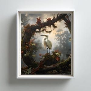 Snowy Egret Wall Art, Louisiana Wetlands Printable, Audubon-Inspired Bird Decor, Instant Digital Download image 4