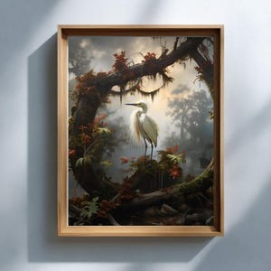Snowy Egret Wall Art, Louisiana Wetlands Printable, Audubon-Inspired Bird Decor, Instant Digital Download image 3
