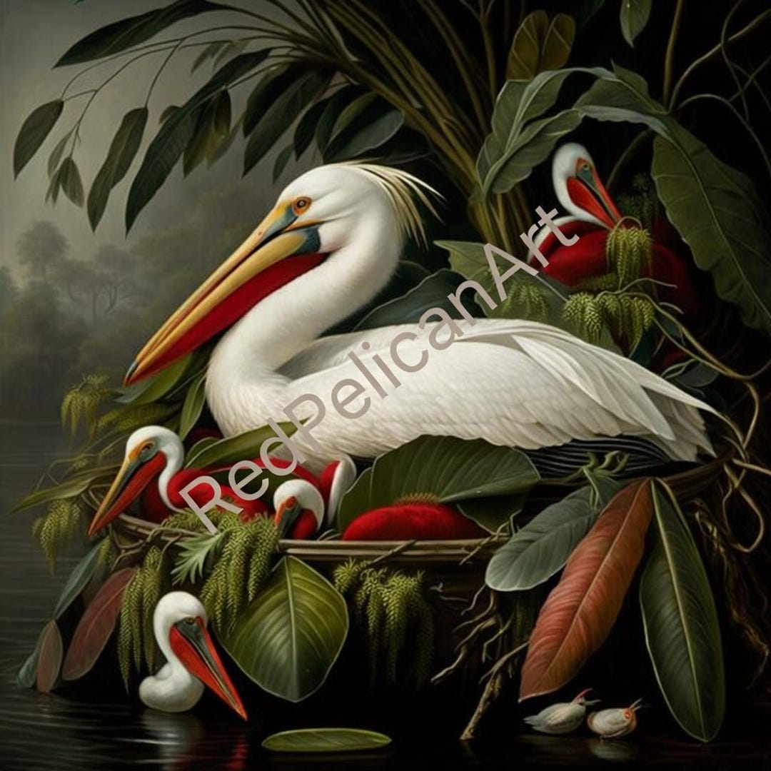 White Pelican Nesting Art – Vintage Audubon Tropical Decor (digital ...