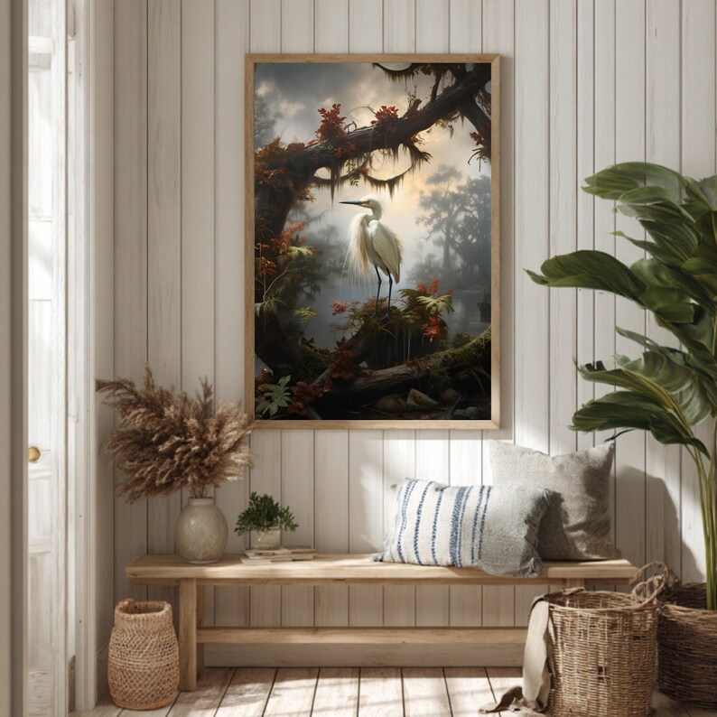 Snowy Egret Wall Art, Louisiana Wetlands Printable, Audubon-Inspired Bird Decor, Instant Digital Download image 5