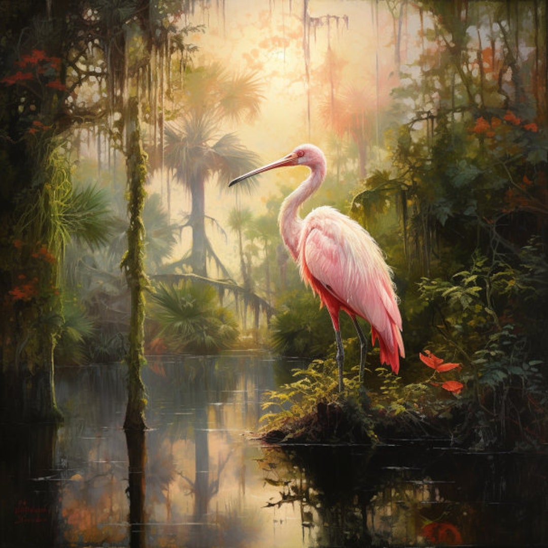 Spoonbill Sunset Impressionist Harmony in the Louisiana Wetlands Etsy
