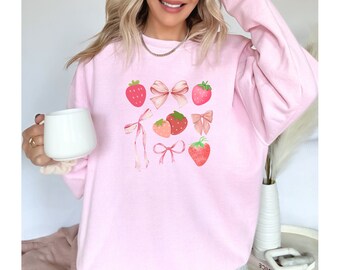 Coquette Sweatshirt Bow Sweatshirt Coquette Clothing Coquette Clothes Coquette Ribbon Balletcore Clean Girl Aesthetic Strawberry Sweatshirt