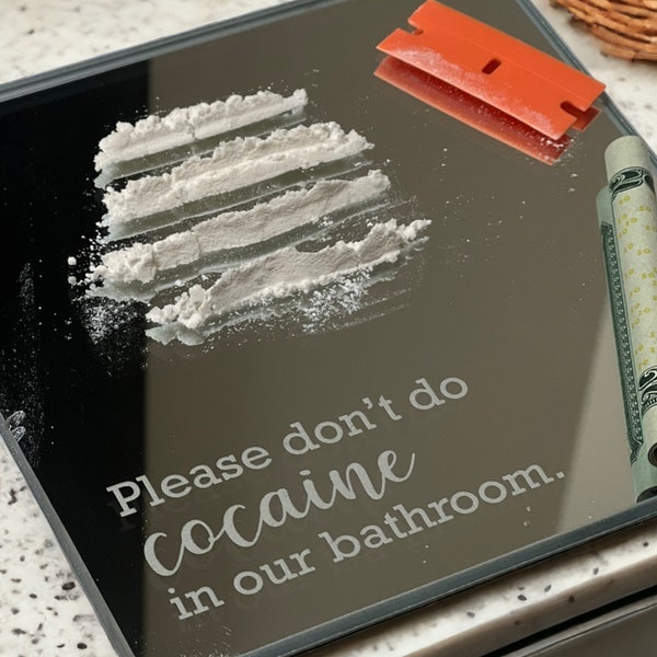 Mirror Funny Housewarming Gift Bathroom Decor Funny Drug Decoration Cocaine Joke Drug Cool Bar Accessory Funny