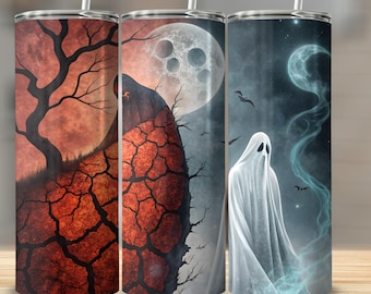 Envoltura de vaso fantasma espeluznante PNG: Diseño de vaso de Halloween (Descarga digital)