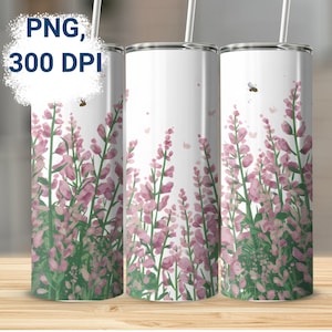 Floral Tumbler Wrap PNG: Spring Flowers & Butterflies (Digital Download)