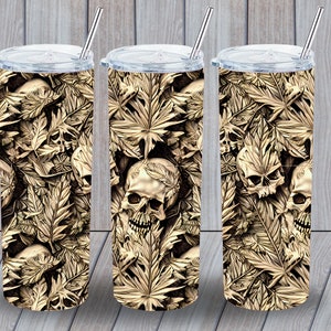 Gothic Skull Tumbler Wrap: 3D Wood Design (PNG, JPG Digital Download)