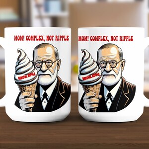 Taza de complejo edípico, taza de ondulación de helado, arte de dibujos animados caprichoso Sigmund Freud, regalo de psicología