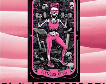 Fitness Guru Tarot Card: Funny Skeleton Lifting Weights PNG (Digital Download)