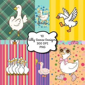 10 Silly Goose Clipart PNG, 300 DPI, Goose Clipart, Goose Illustration, Nursery, Adults with Humor Digital Download, Cute Goose Art,