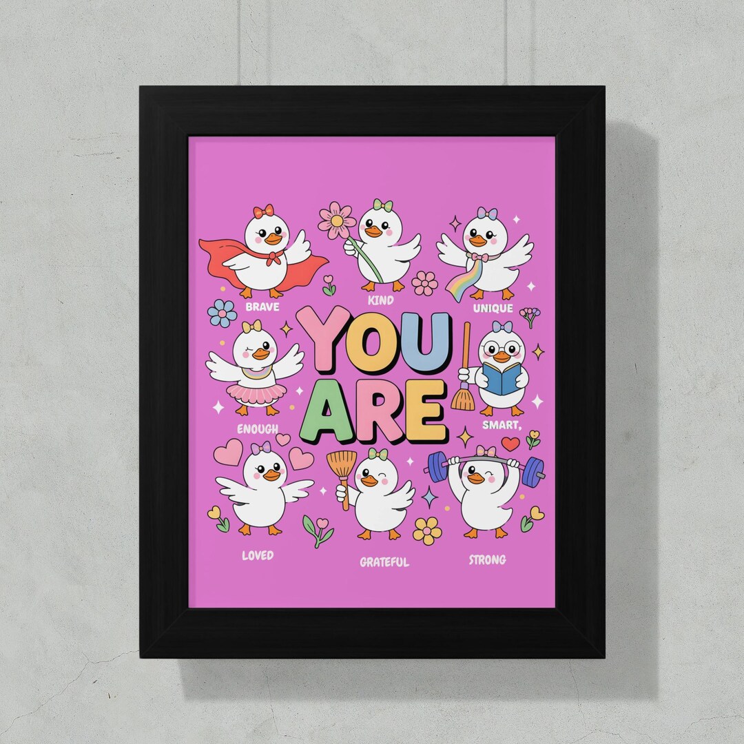 Cute Duckling Digital Print, PNG, You Are, Pink Blue Background ...