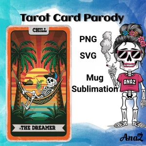 Chill The Dreamer Tarot Card Arte digital, Skeleton Relaxing Tarot Card PNG, SVG, Tropical Skeleton Tarot Card Descargar
