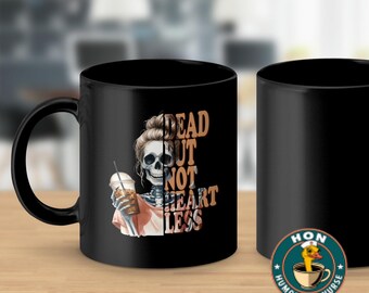 Skeleton ijskoffiemok, Dead But Not Heartless, Goth Halloween-mok
