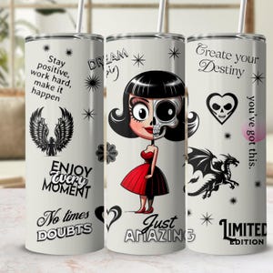 Sassy Devil Angel, Motywujące cytaty, 20oz Skinny Tumbler Wrap PNG, Dream Big, No Submission Feminist Sarcasm