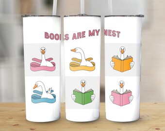 Goose Reading Tumbler Design: Cottagecore Book Lover PNG (Digital Download)