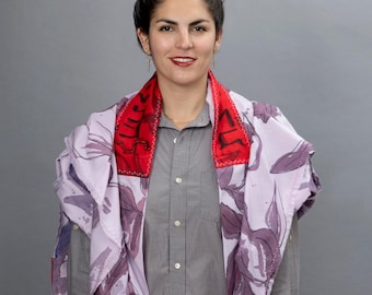 Talit Gadol pintado à mão em roxo e vermelho
