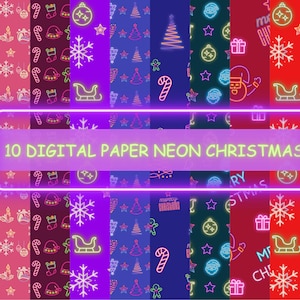 Neon Christmas digital paper | 10 digital papers | different background colors.