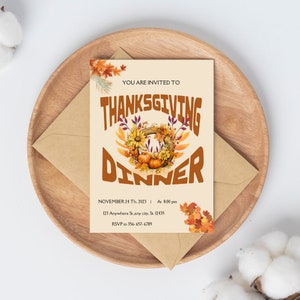 Thanksgiving Einladungsvorlage | Thanksgiving-Einladungs-Abendessen | digitaler Download | bearbeitbare Thanksgiving-Einladung | Erntedankfest