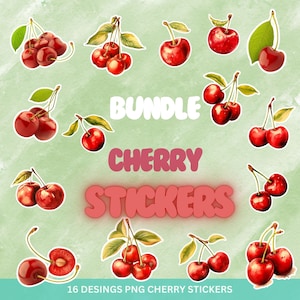 Red Cherry Stickers PNG bundle.