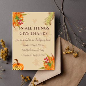 Thanksgiving Einladung | Thanksgiving Dinner Einladung| bearbeitbare Thanksgiving-Einladungsvorlage