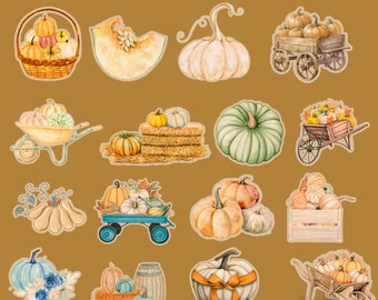 25 Digital Vintage Pumpkins Stickers for All Occasions, Tahnksgiving or Halloween. Vintage Pumpkins Stickers printable.